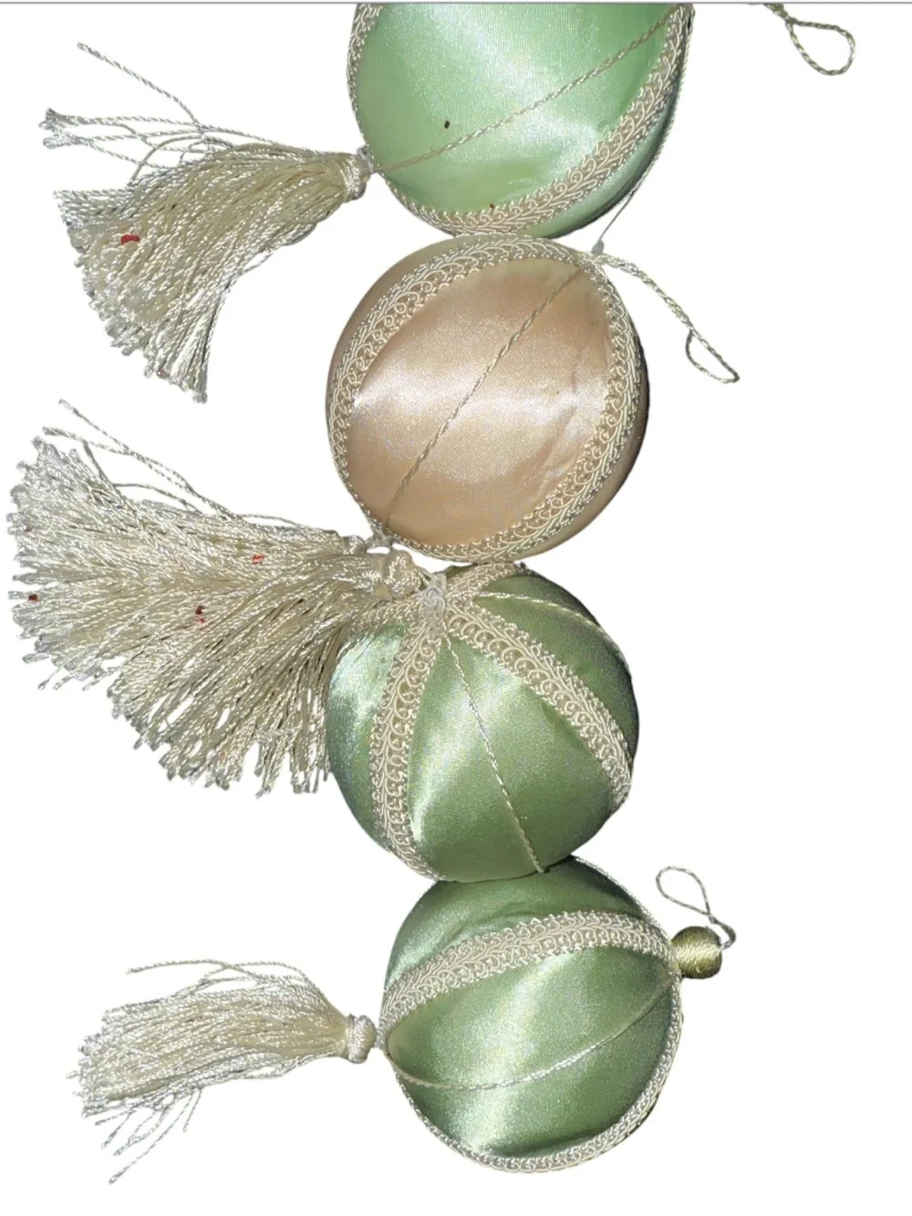 Vintage Martha Stewart Christmas Ornaments Ivory Satin Tassel Set Of 5